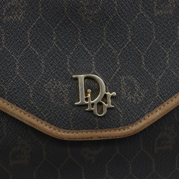 Christian Dior Honeycomb Canvas Chain Shoulder Bag PVC Black Gold Auth gh1780
