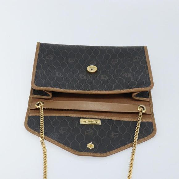 Christian Dior Honeycomb Canvas Chain Shoulder Bag PVC Black Gold Auth gh1780