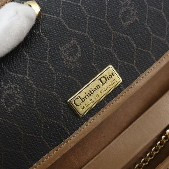 Christian Dior Honeycomb Canvas Chain Shoulder Bag PVC Black Gold Auth gh1780