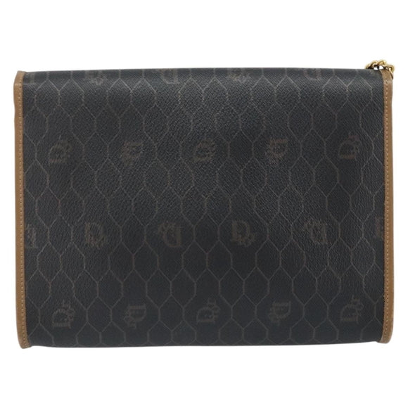 Christian Dior Honeycomb Canvas Chain Shoulder Bag PVC Black Gold Auth gh1780