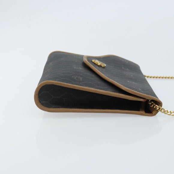 Christian Dior Honeycomb Canvas Chain Shoulder Bag PVC Black Gold Auth gh1780