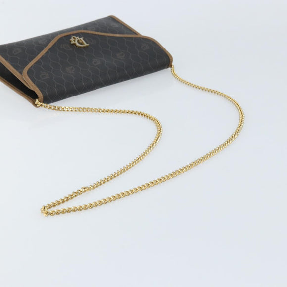 Christian Dior Honeycomb Canvas Chain Shoulder Bag PVC Black Gold Auth gh1780
