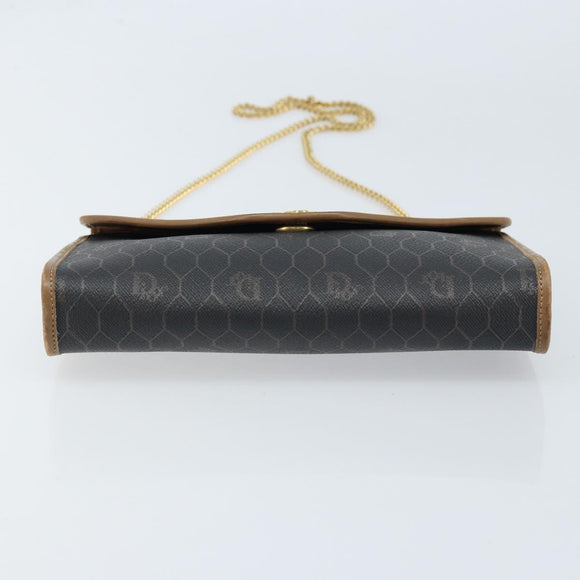 Christian Dior Honeycomb Canvas Chain Shoulder Bag PVC Black Gold Auth gh1780