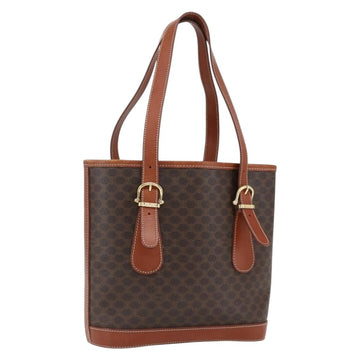 CELINE Macadam Canvas Hand Bag PVC Leather Brown Gold Auth gh1781