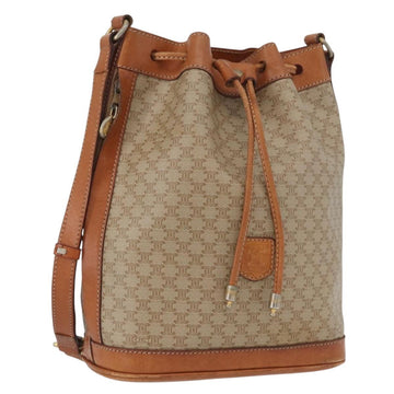 CELINE Macadam Canvas Shoulder Bag PVC Leather Beige Gold Auth gh1784