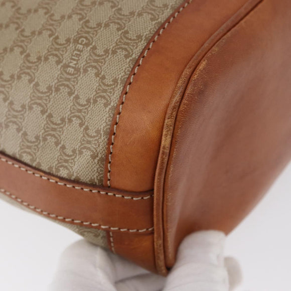 CELINE Macadam Canvas Shoulder Bag PVC Leather Beige Gold Auth gh1784