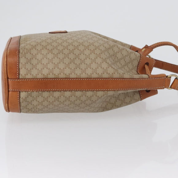 CELINE Macadam Canvas Shoulder Bag PVC Leather Beige Gold Auth gh1784