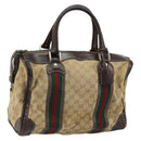 GUCCI GG Canvas Web Sherry Line Boston Bag Beige Gold Red Auth gh1789-1
