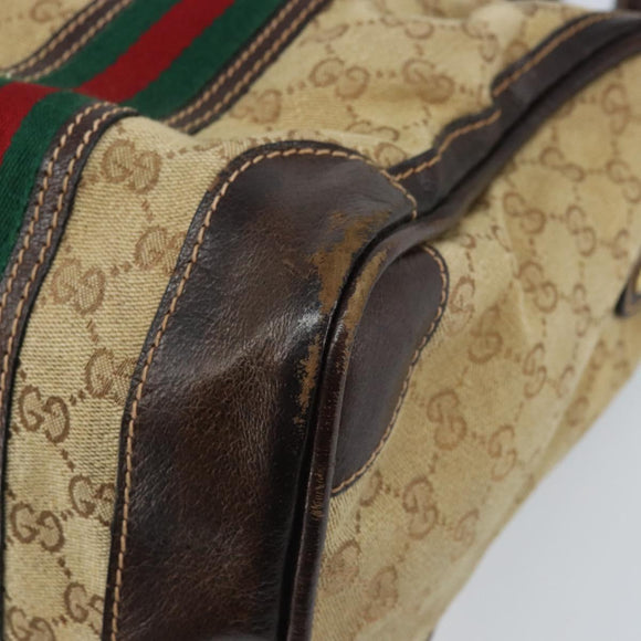 GUCCI GG Canvas Web Sherry Line Boston Bag Beige Gold Red Auth gh1789