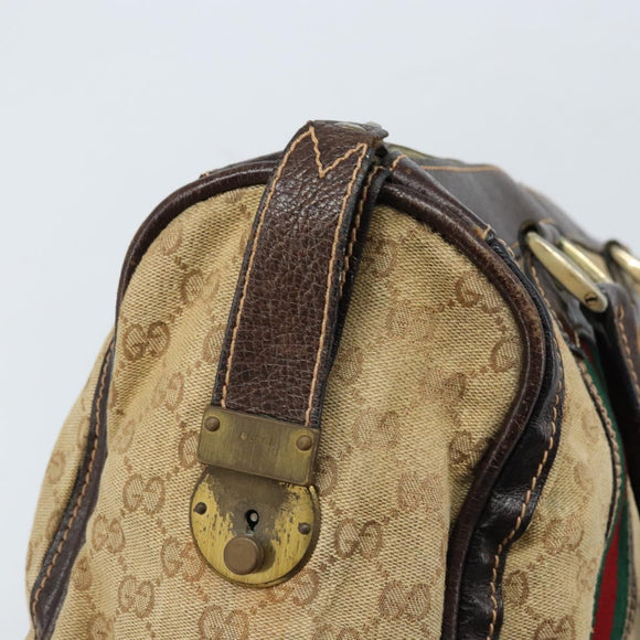 GUCCI GG Canvas Web Sherry Line Boston Bag Beige Gold Red Auth gh1789
