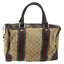 GUCCI GG Canvas Web Sherry Line Boston Bag Beige Gold Red Auth gh1789-2
