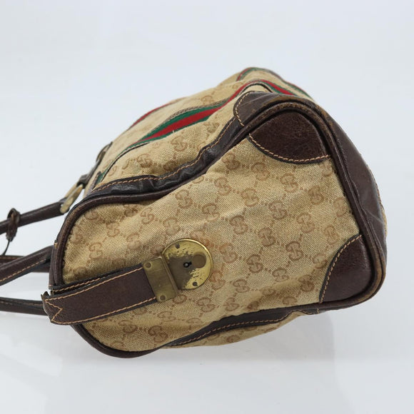GUCCI GG Canvas Web Sherry Line Boston Bag Beige Gold Red Auth gh1789