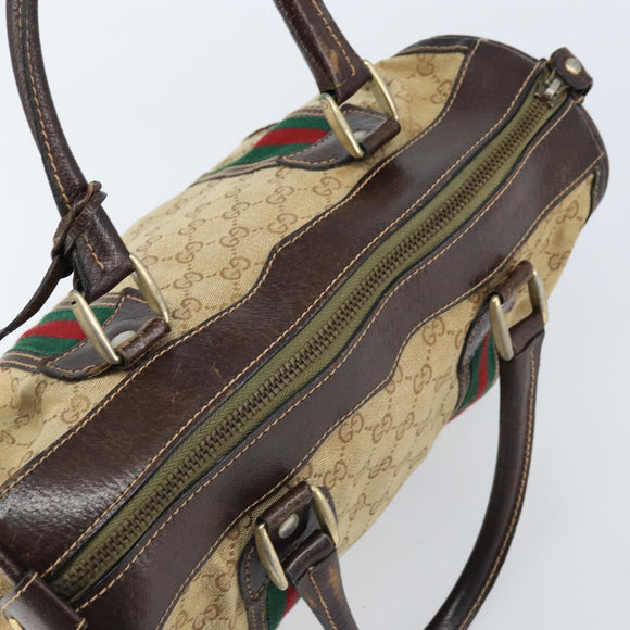 GUCCI GG Canvas Web Sherry Line Boston Bag Beige Gold Red Auth gh1789