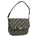 Christian Dior Trotter Canvas Shoulder Bag Navy Gold Auth gh1790-1