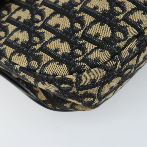 Christian Dior Trotter Canvas Shoulder Bag Navy Gold Auth gh1790