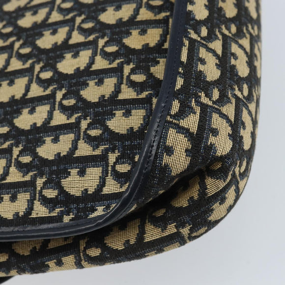 Christian Dior Trotter Canvas Shoulder Bag Navy Gold Auth gh1790