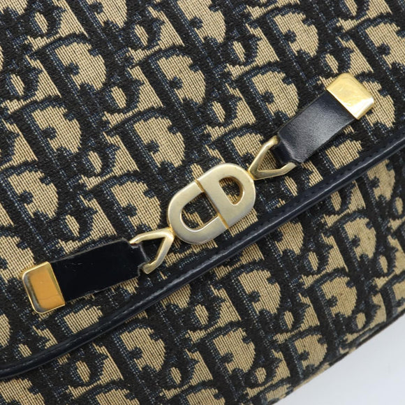 Christian Dior Trotter Canvas Shoulder Bag Navy Gold Auth gh1790