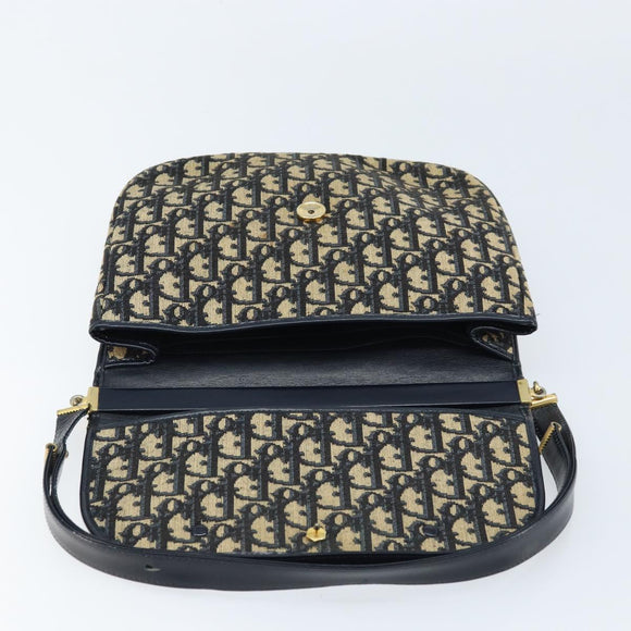 Christian Dior Trotter Canvas Shoulder Bag Navy Gold Auth gh1790