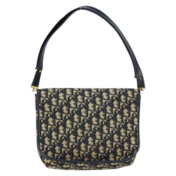 Christian Dior Trotter Canvas Shoulder Bag Navy Gold Auth gh1790
