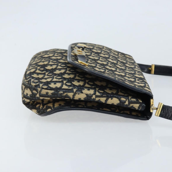 Christian Dior Trotter Canvas Shoulder Bag Navy Gold Auth gh1790