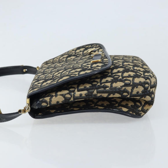 Christian Dior Trotter Canvas Shoulder Bag Navy Gold Auth gh1790