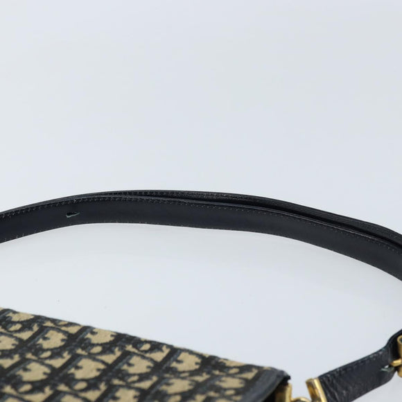 Christian Dior Trotter Canvas Shoulder Bag Navy Gold Auth gh1790