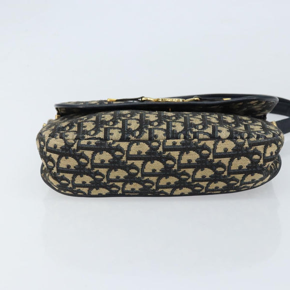 Christian Dior Trotter Canvas Shoulder Bag Navy Gold Auth gh1790