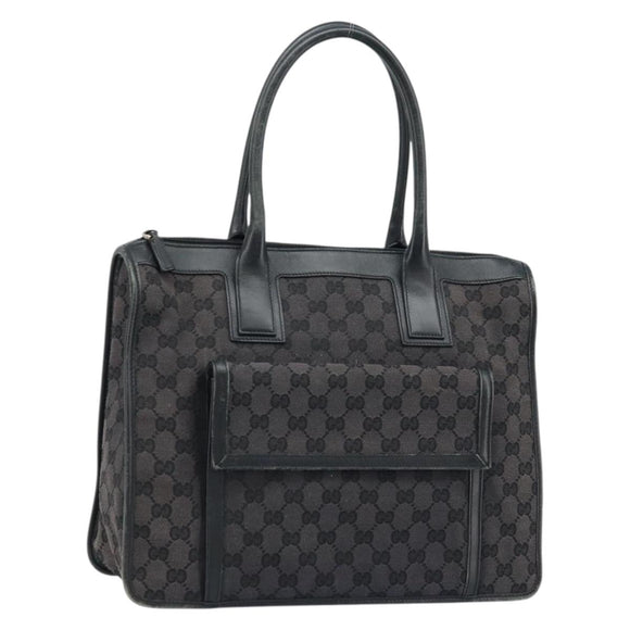 GUCCI GG Canvas Hand Bag Black Gold 000 0854 Auth gh1791