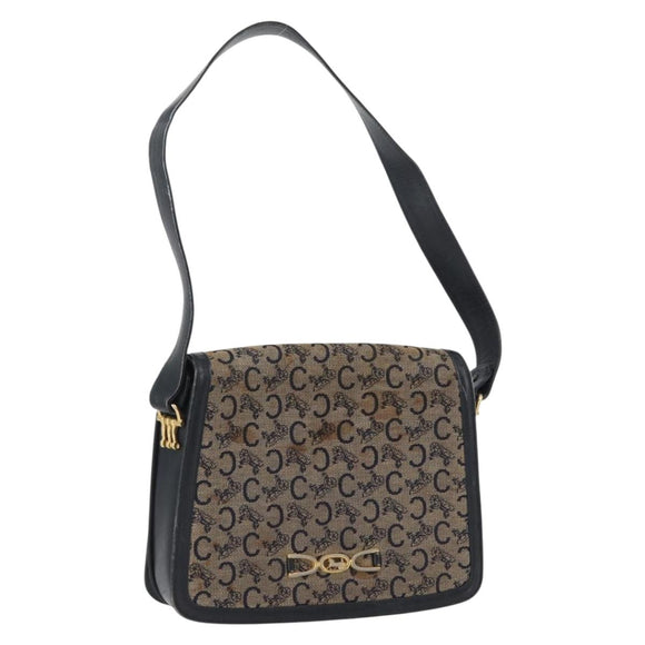 CELINE C Sulky Shoulder Bag Canvas Navy Gold Auth gh1796