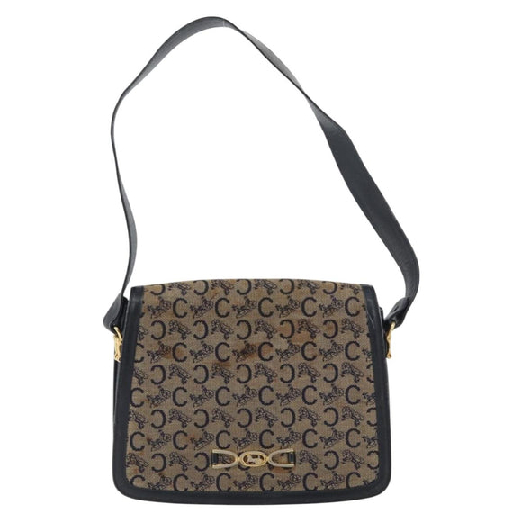 CELINE C Sulky Shoulder Bag Canvas Navy Gold Auth gh1796