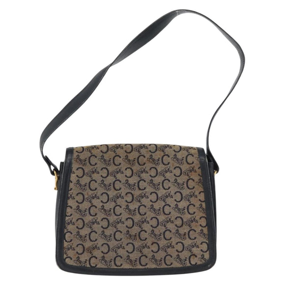 CELINE C Sulky Shoulder Bag Canvas Navy Gold Auth gh1796