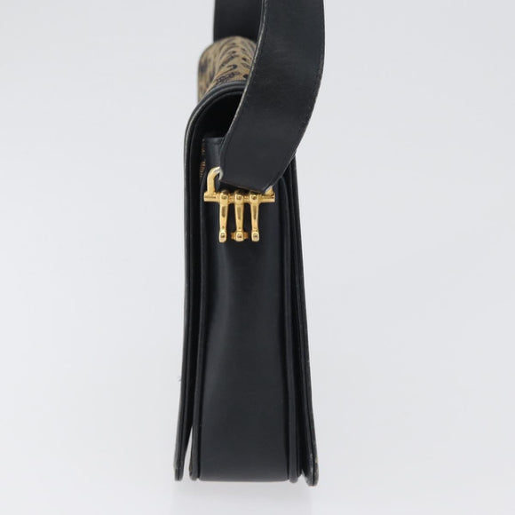 CELINE C Sulky Shoulder Bag Canvas Navy Gold Auth gh1796