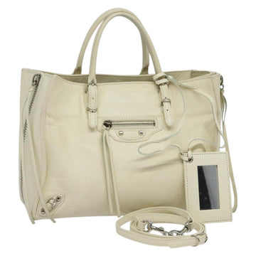 BALENCIAGA Paper mini Hand Bag Leather 2way White Silver 370926 Auth gh180