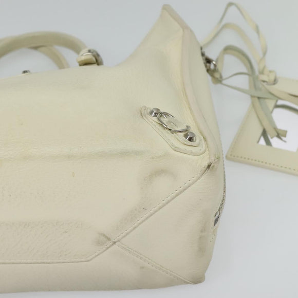BALENCIAGA Paper mini Hand Bag Leather 2way White Silver 370926 Auth gh180
