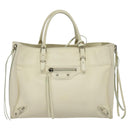 BALENCIAGA Paper mini Hand Bag Leather 2way White Silver 370926 Auth gh180-2