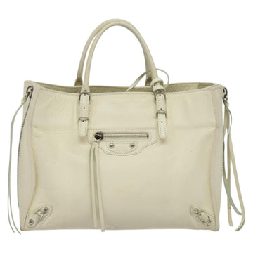 BALENCIAGA Paper mini Hand Bag Leather 2way White Silver 370926 Auth gh180 - 0