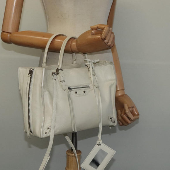 BALENCIAGA Paper mini Hand Bag Leather 2way White Silver 370926 Auth gh180