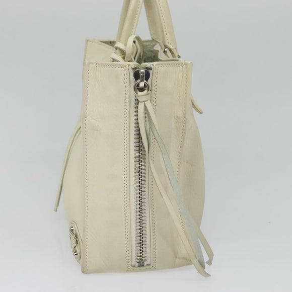 BALENCIAGA Paper mini Hand Bag Leather 2way White Silver 370926 Auth gh180