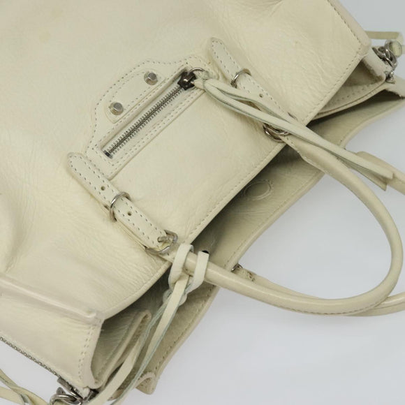 BALENCIAGA Paper mini Hand Bag Leather 2way White Silver 370926 Auth gh180