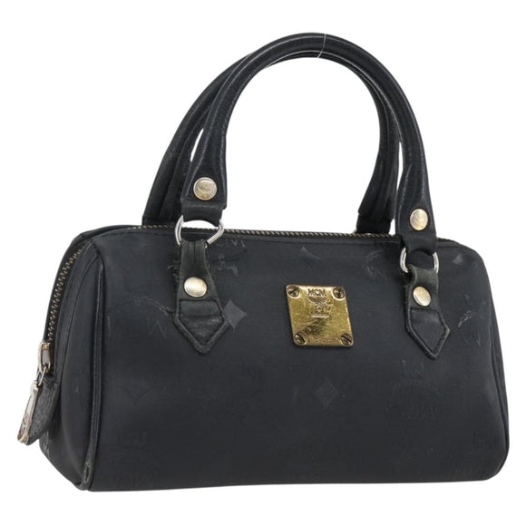 MCM Logogram Vicetos Mini Boston Bag PVC Black Gold Auth gh1800