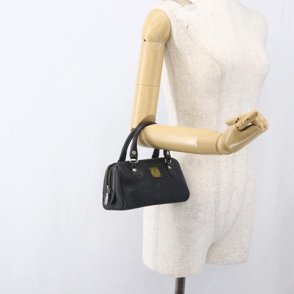 MCM Logogram Vicetos Mini Boston Bag PVC Black Gold Auth gh1800