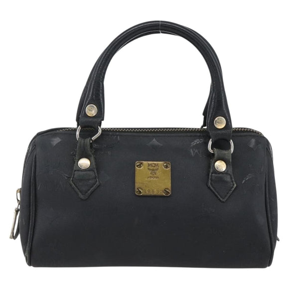 MCM Logogram Vicetos Mini Boston Bag PVC Black Gold Auth gh1800