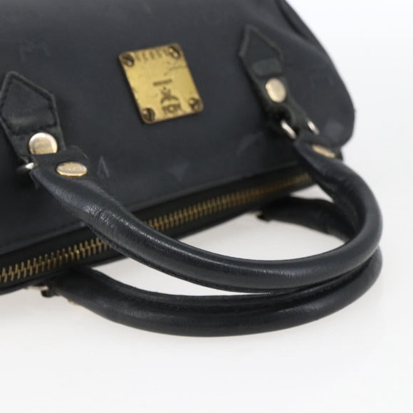 MCM Logogram Vicetos Mini Boston Bag PVC Black Gold Auth gh1800