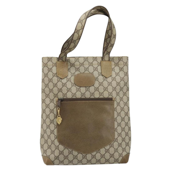 GUCCI GG Supreme Tote Bag PVC Beige Gold Auth gh1804