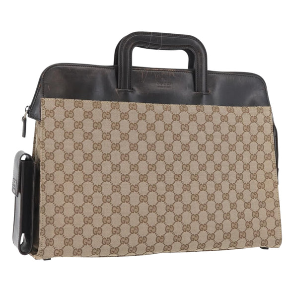 GUCCI GG Canvas Business Bag Beige Silver 015 3707 Auth gh1806