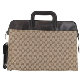 GUCCI GG Canvas Business Bag Beige Silver 015 3707 Auth gh1806 - 0
