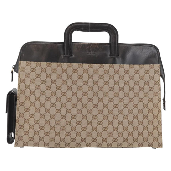 GUCCI GG Canvas Business Bag Beige Silver 015 3707 Auth gh1806