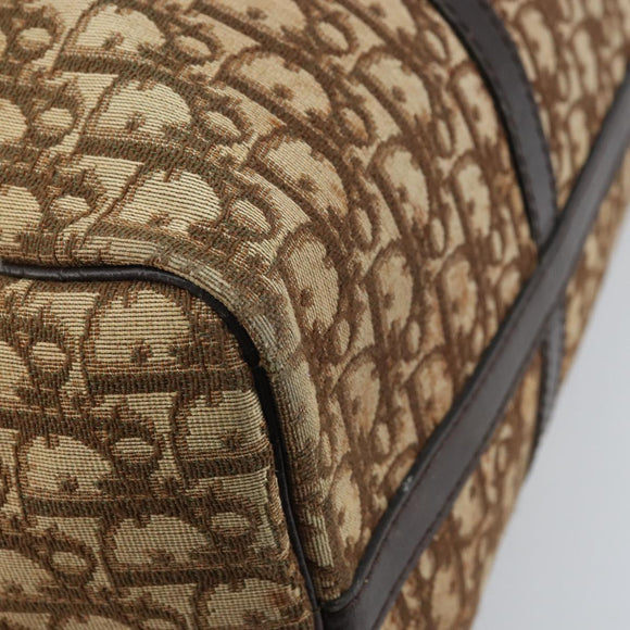 Christian Dior Trotter Canvas Boston Bag Beige Gold Auth gh1809