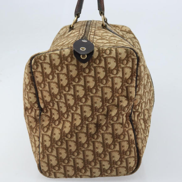 Christian Dior Trotter Canvas Boston Bag Beige Gold Auth gh1809
