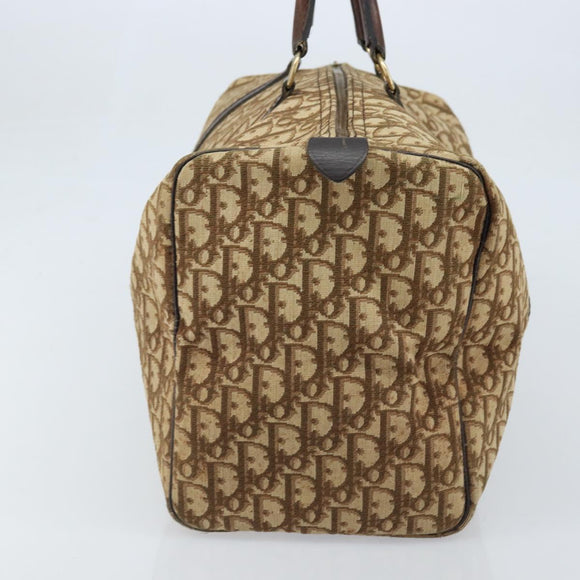 Christian Dior Trotter Canvas Boston Bag Beige Gold Auth gh1809